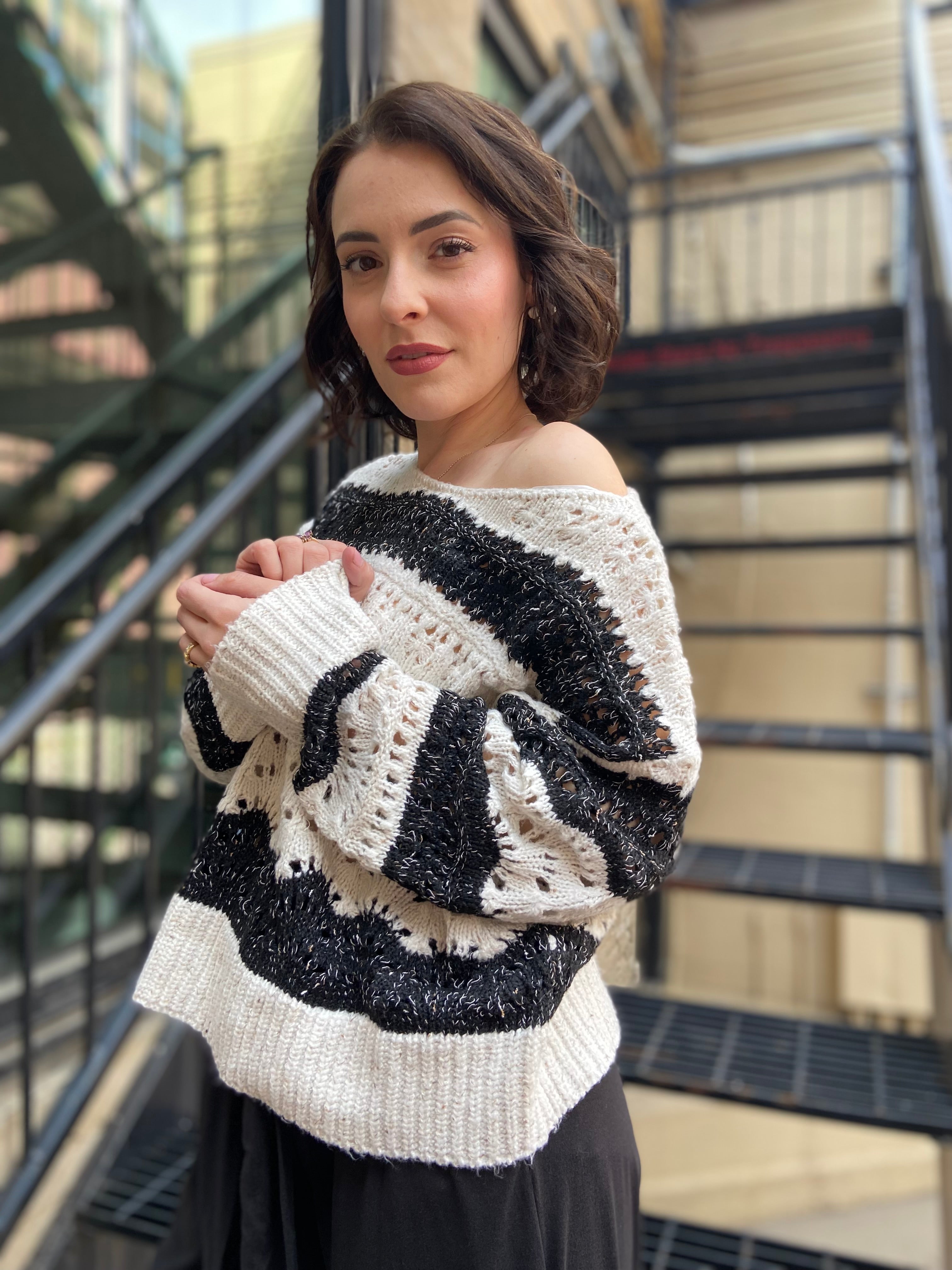 Ozia Black & White Stripe Sweater