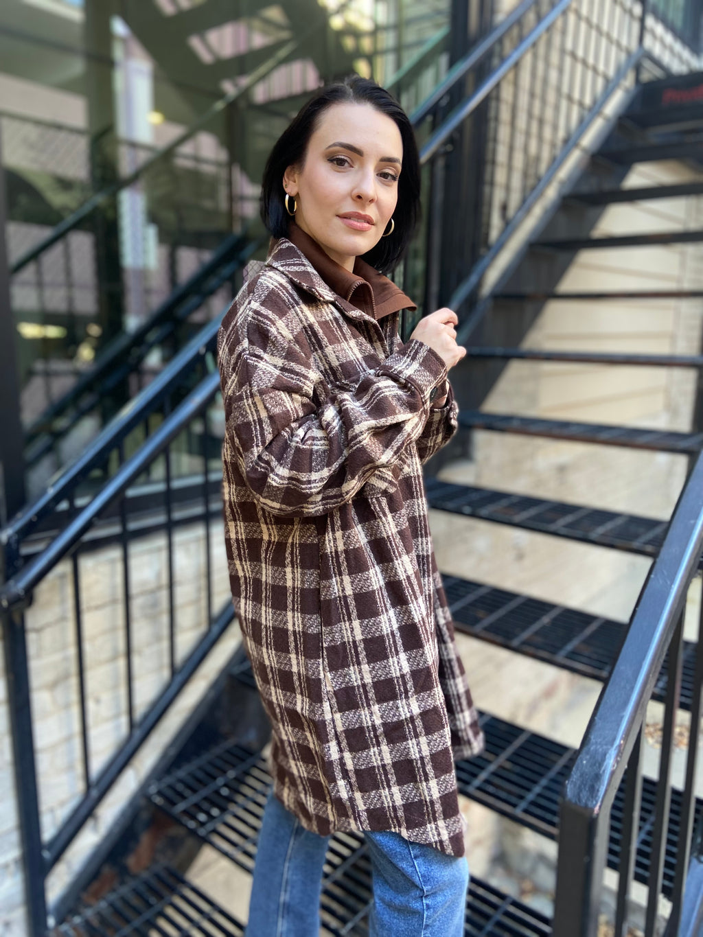 Sally Brown Plaid Midi Jacket