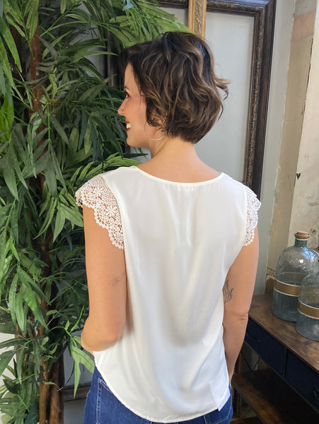 Sylvie White Lace Sleeve Top