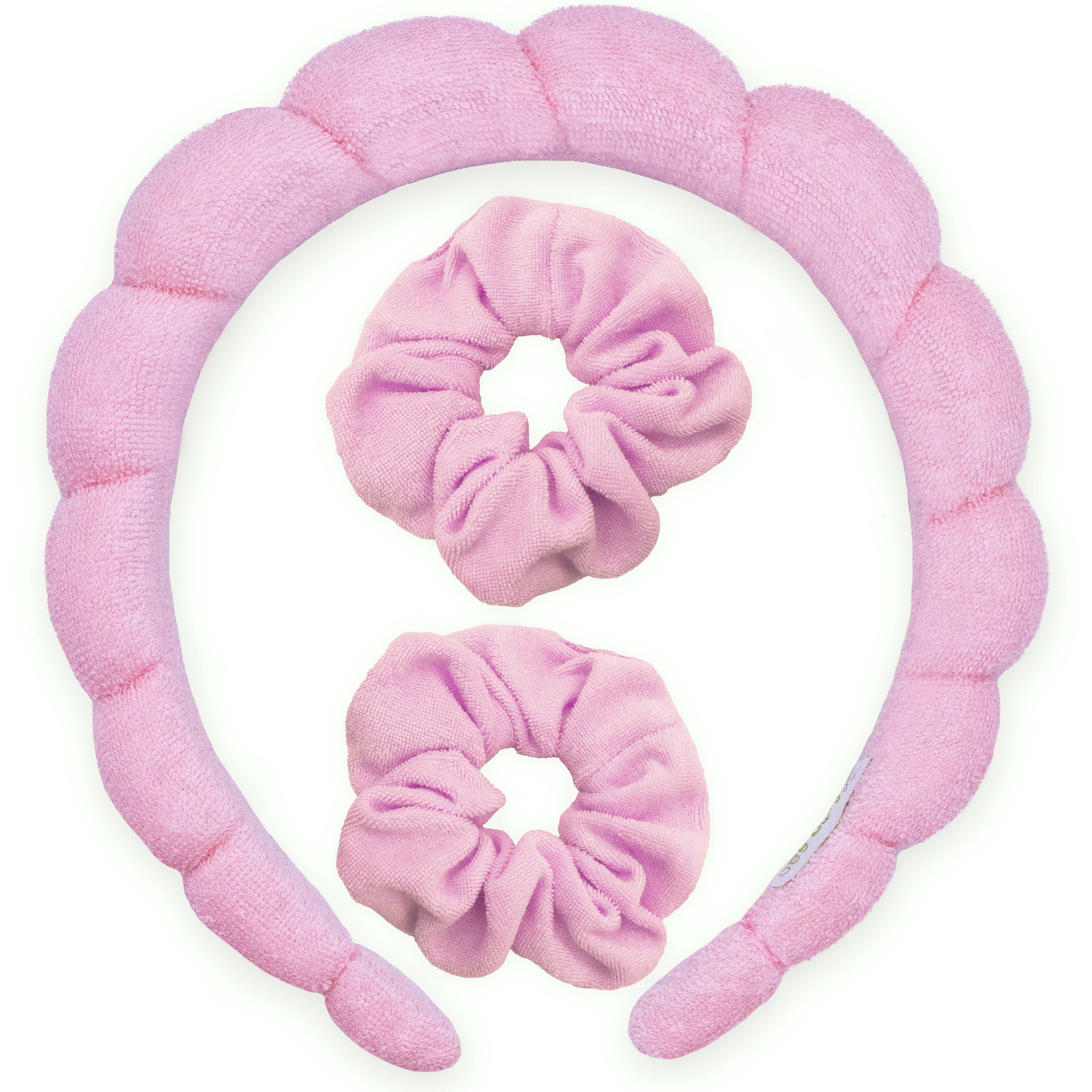Spa Headband - Skincare Headband & Scrunchie Wristband Set: Hot Pink