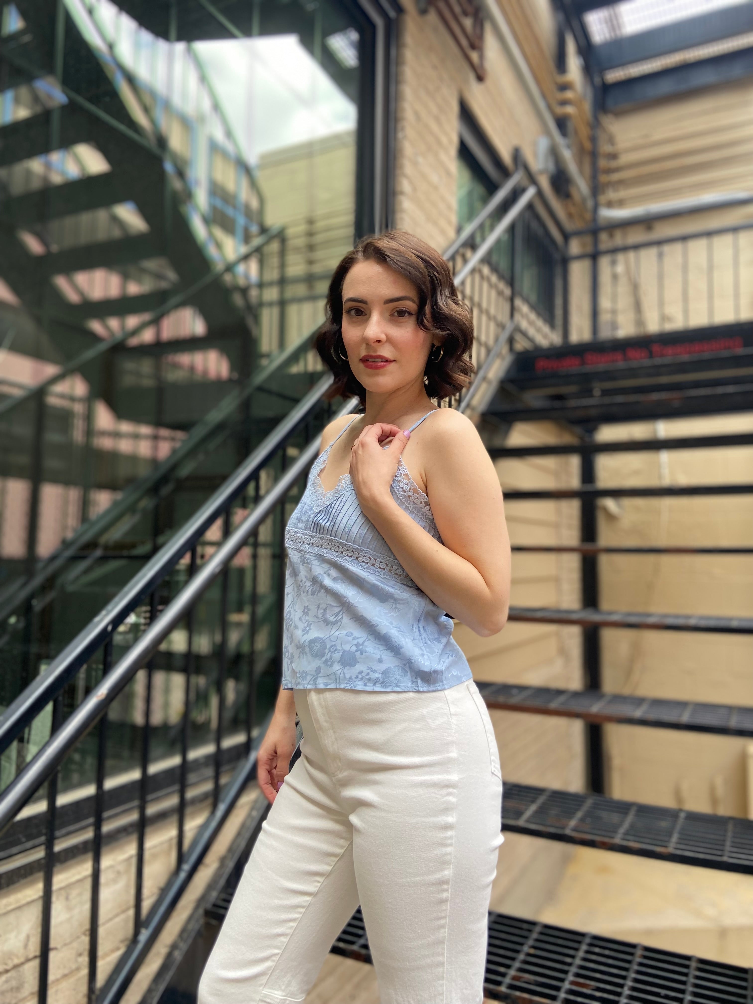 Kylie Light Blue Lace Detail Tank Top - MK Threads Boutique