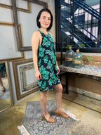 Angelina Black Tropical Print Halter Dress