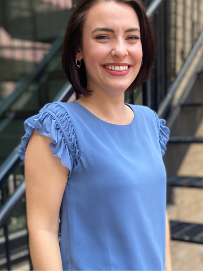 Miles Light Blue Ruffled Shoulder Cap Sleeve Top