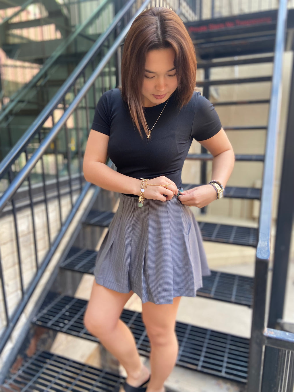 Shia Gray & Black Plaid Mini Skort