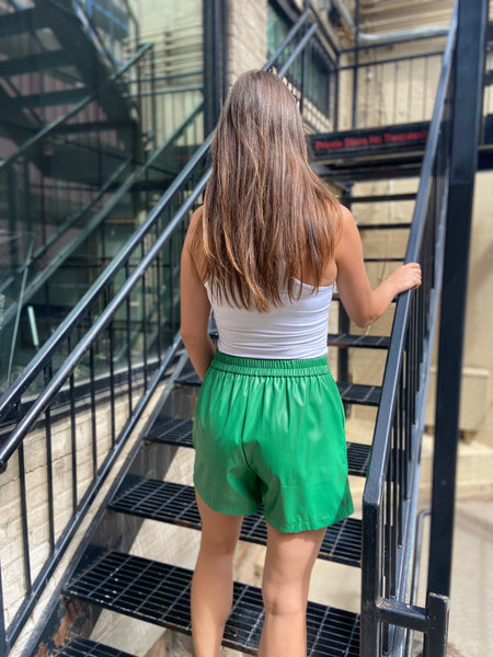 Fable Green Faux Leather Shorts