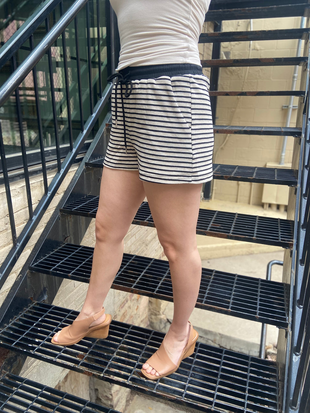 Zadie Black Stripe Drawstring Waist Shorts - MK Threads Boutique