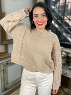 James Beige Cable Knit Loose Sweater