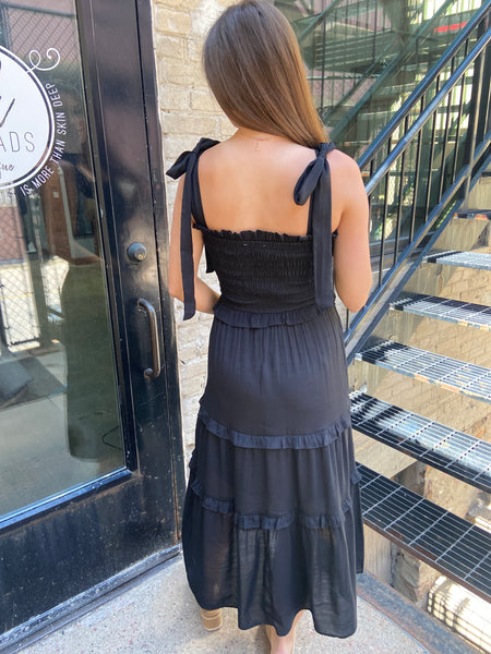 Phoebe Black Tie Shoulder Midi Dress