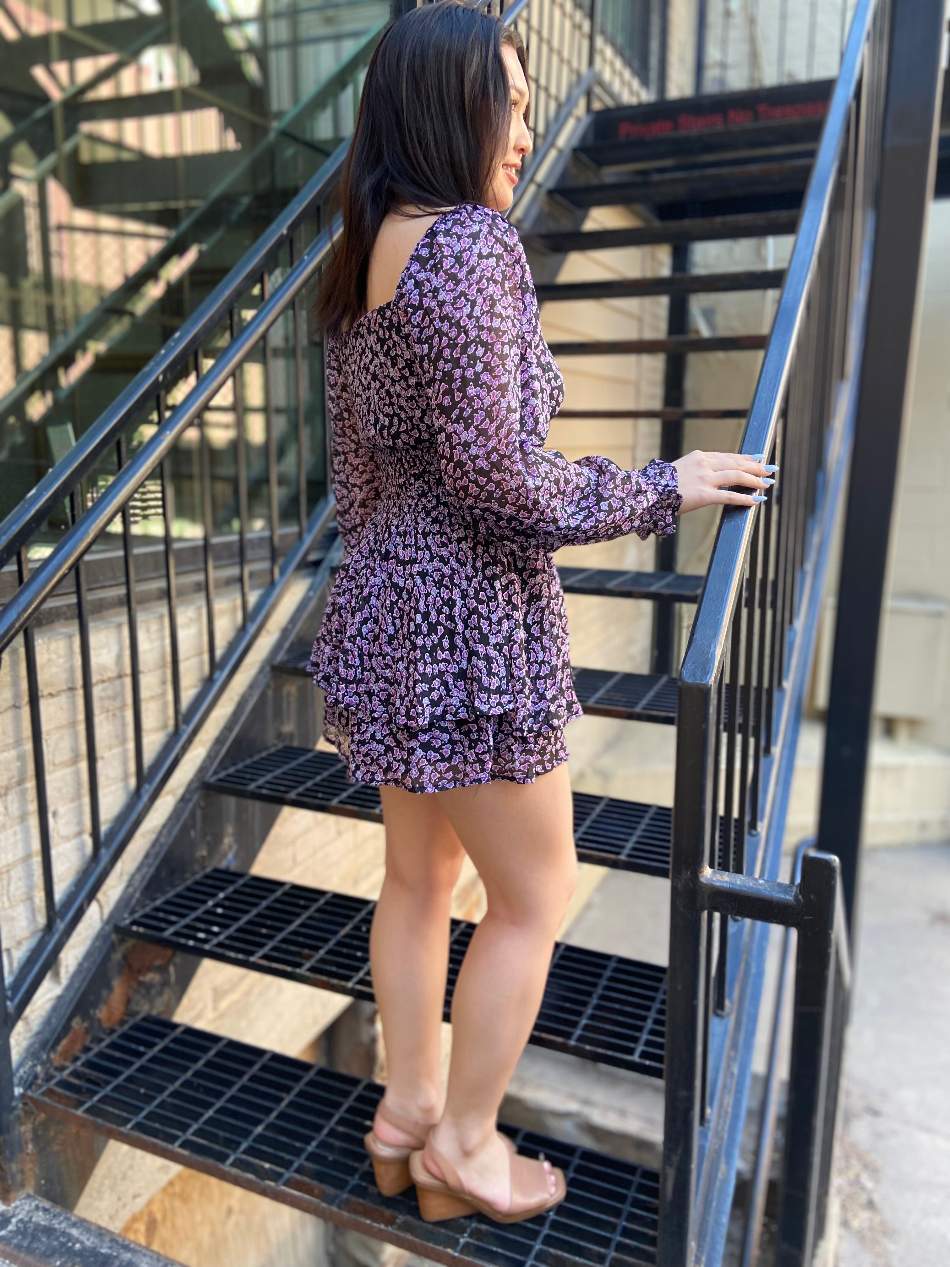 Sky Black Long Sleeve  Mini Dress