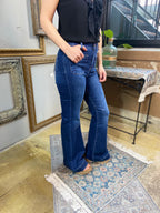 Nora Dark High Rise Front Pocket Flare Risen Jeans - MK Threads Boutique