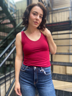 Rula Cherry Double Line V Neck Tank Top - MK Threads Boutique