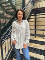 Olivia Grey/Olive Striped Collar Top