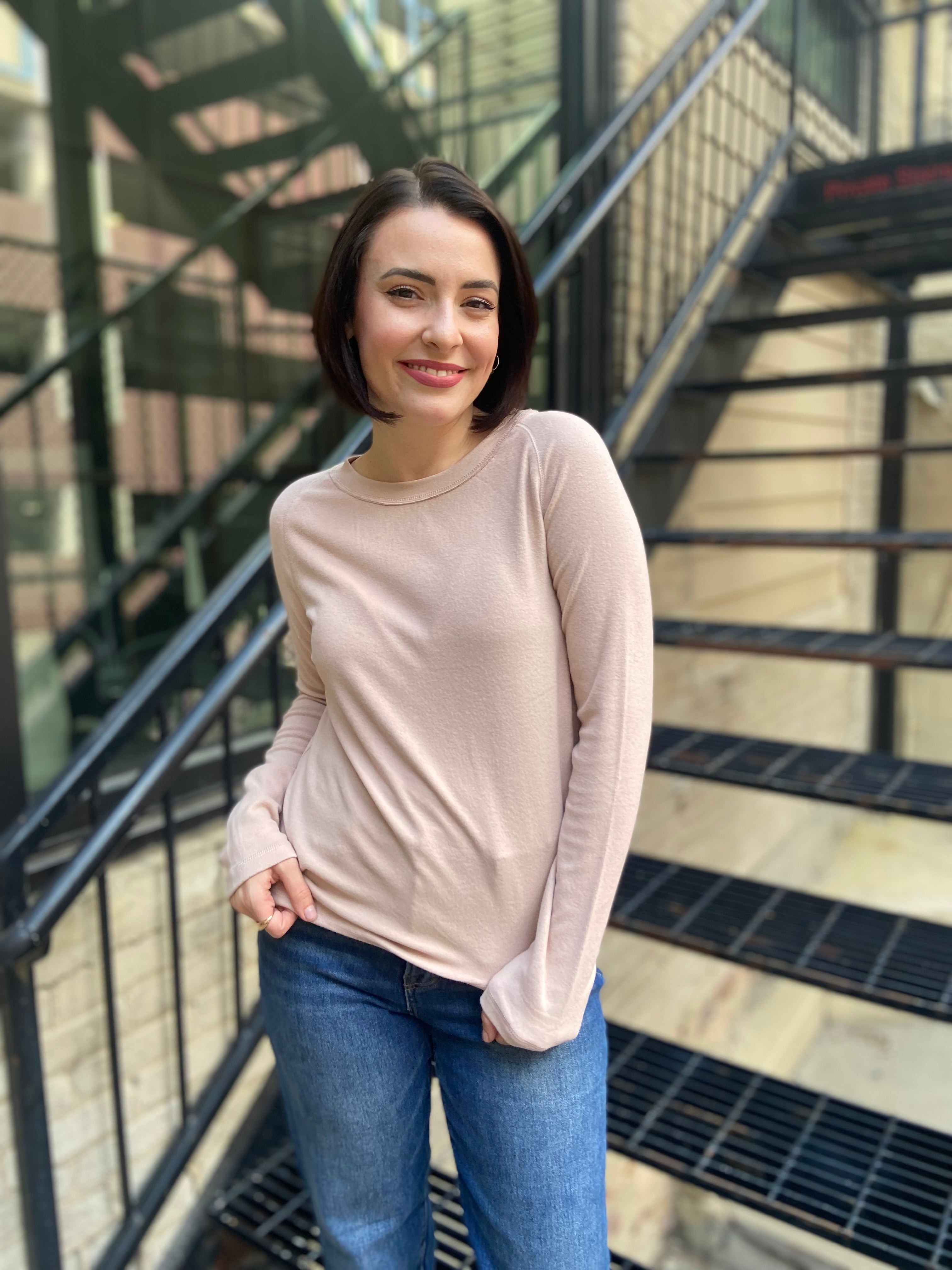 Maria Blush Crew Neck Long Sleeve Sweater