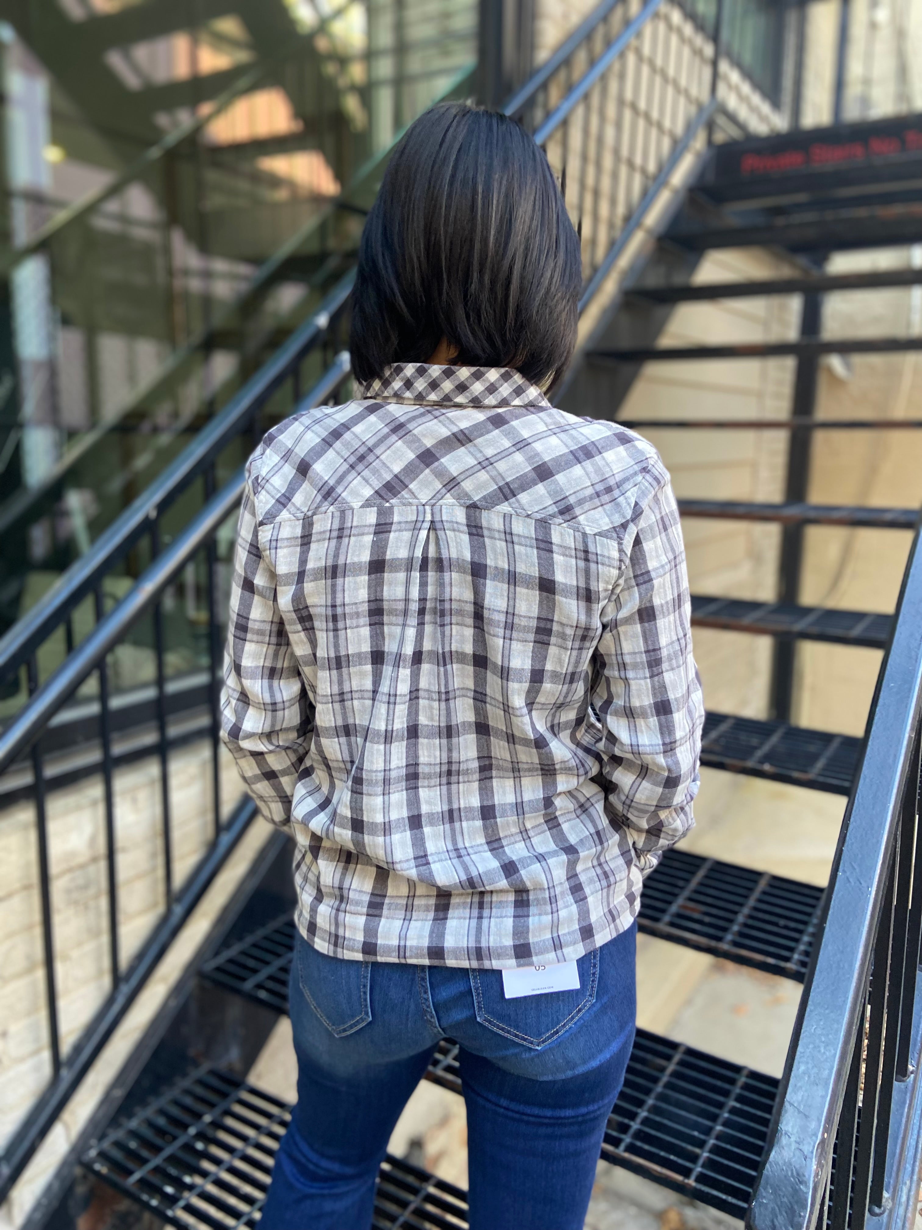 Megan Off White & Charcoal Asymmetric Flannel