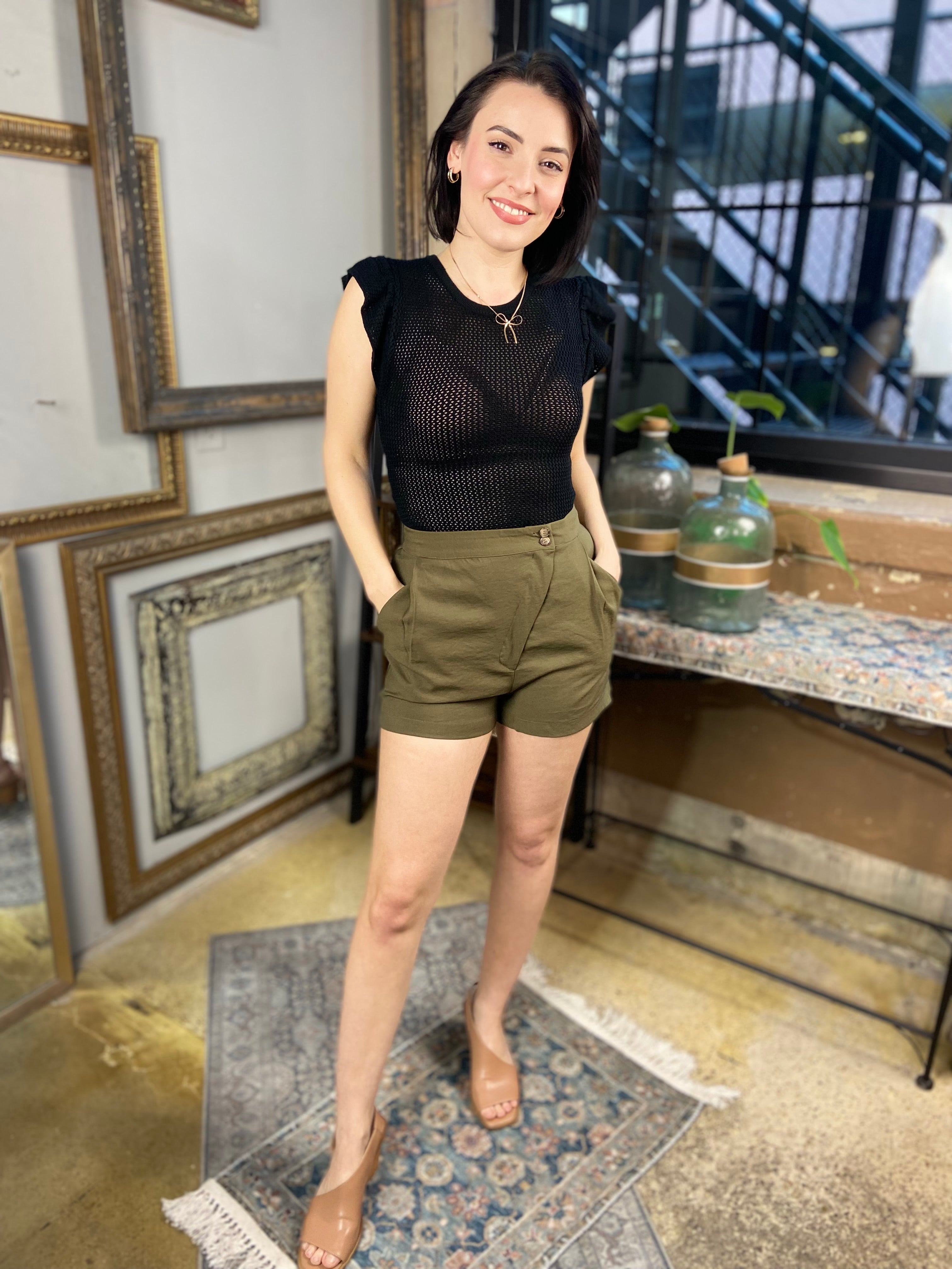 Ally Olive Asymmetric Shorts