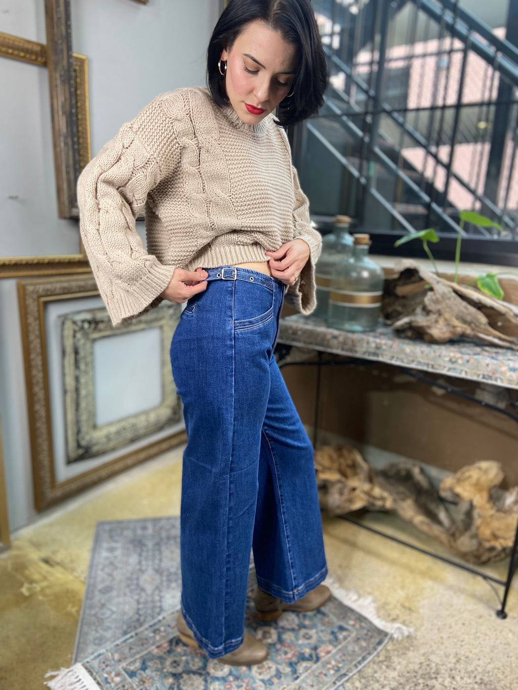 Layla Dark High Rise Adjustable Waist Cropped Risen Jeans