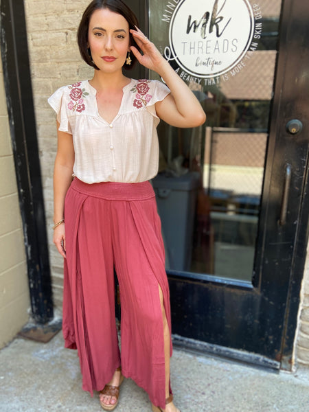 Norby Red Bean Front Slit Pants
