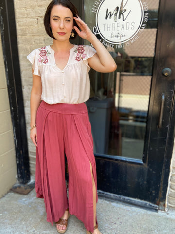 Norby Red Bean Front Slit Pants