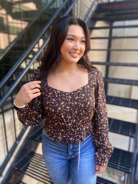 Demi Floral Long Sleeve Cropped Top