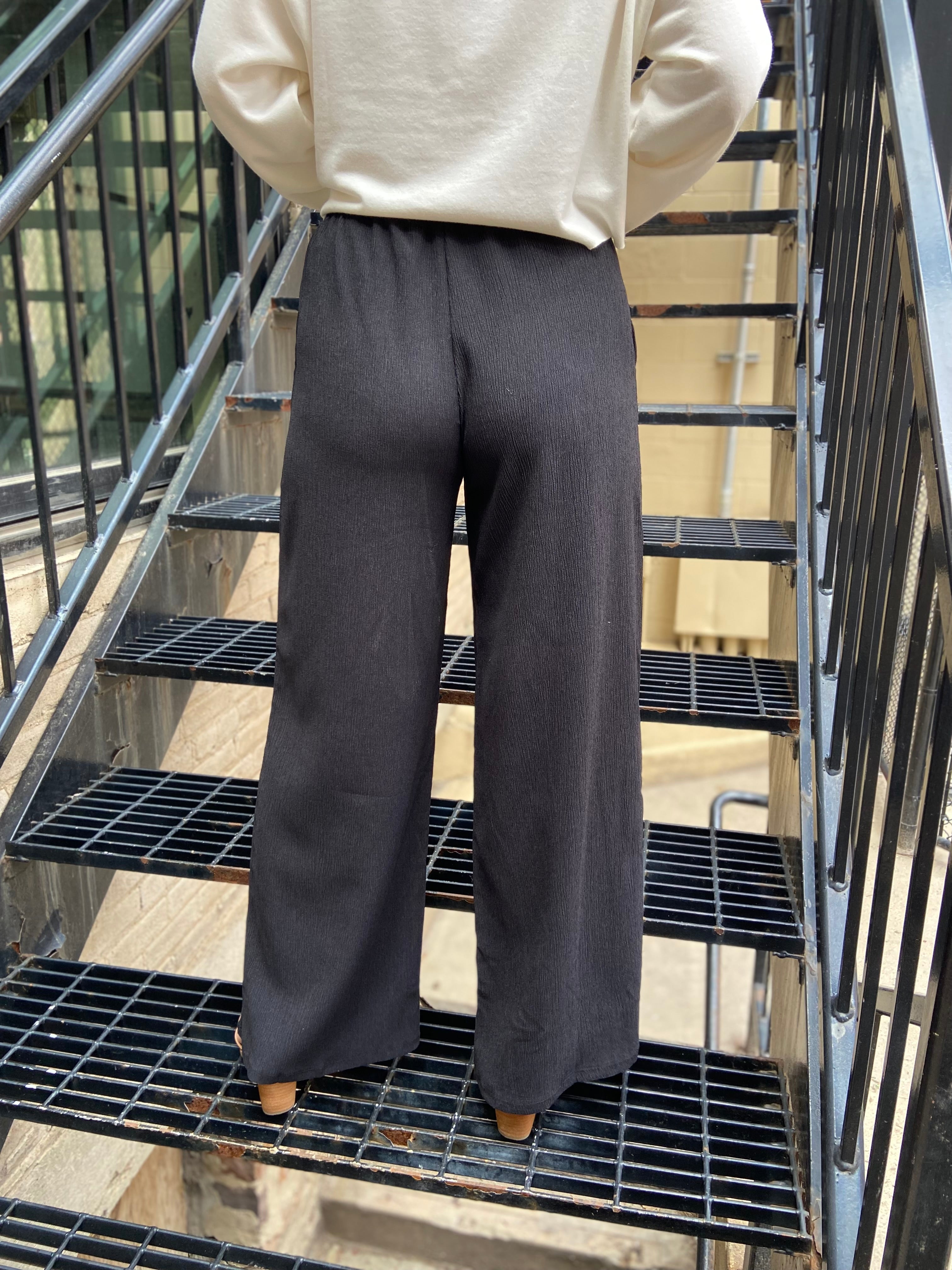 Vinny Black Elastic Waist Wide Leg Pants - MK Threads Boutique