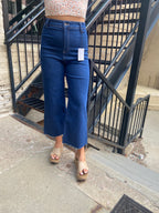 Eileen Dark Wash High Waist Wide Leg Cropped Jeans - MK Threads Boutique