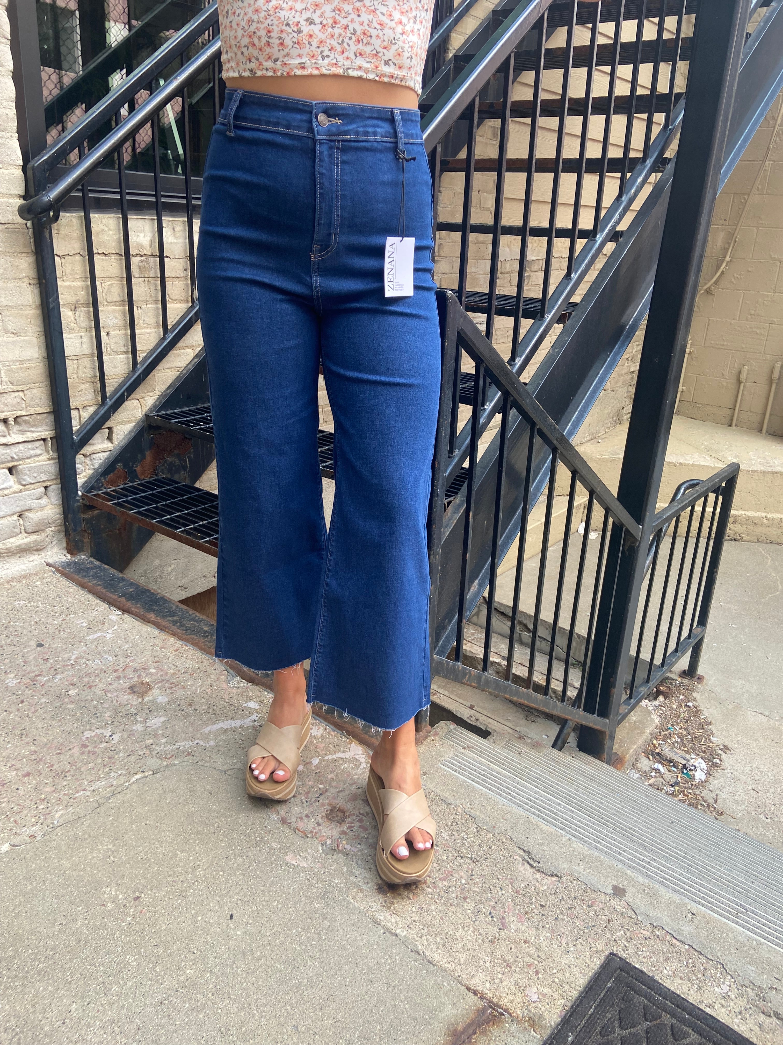 Eileen Dark Wash High Waist Wide Leg Cropped Jeans - MK Threads Boutique