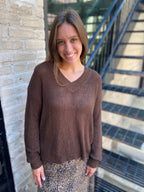 Bailee Dark Brown Sheer Knit Sweater