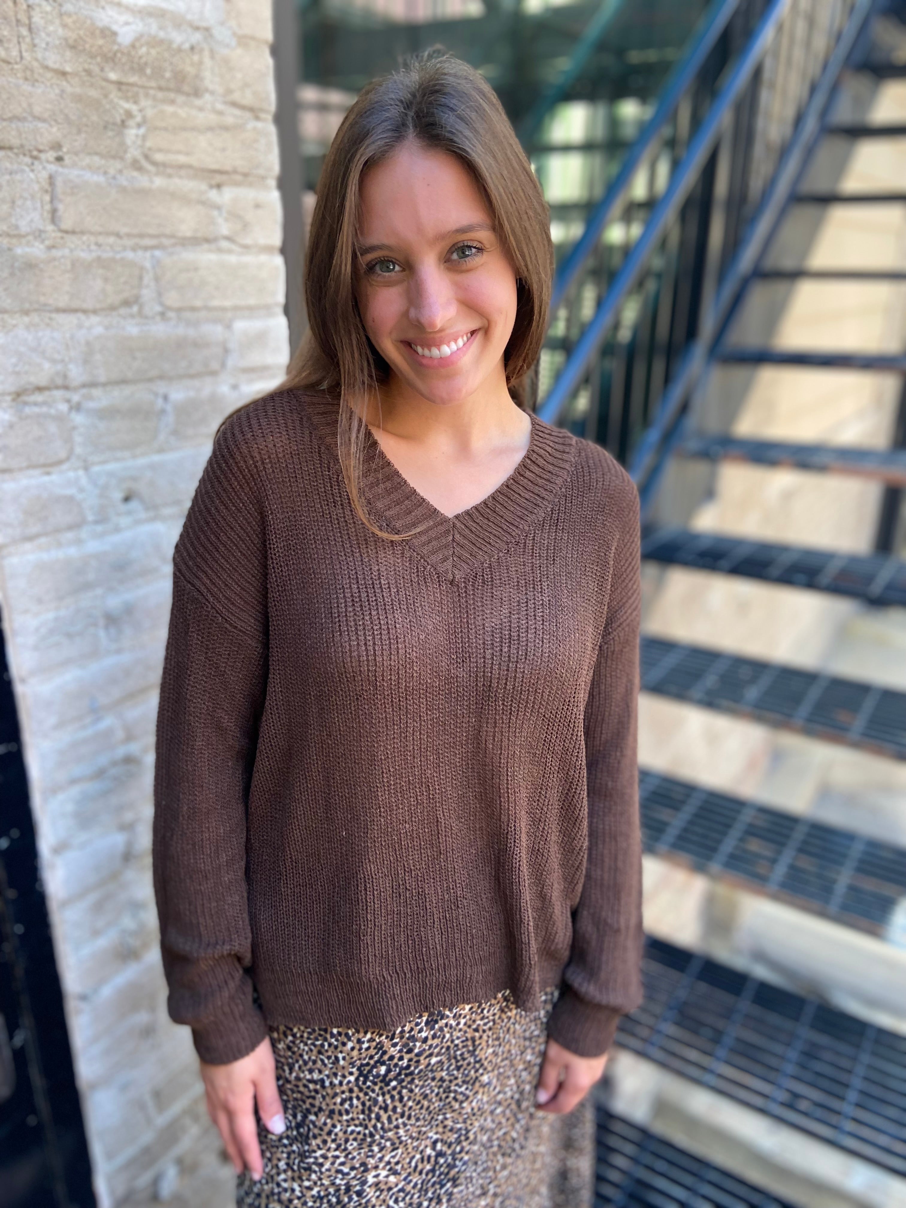 Bailee Dark Brown Sheer Knit Sweater