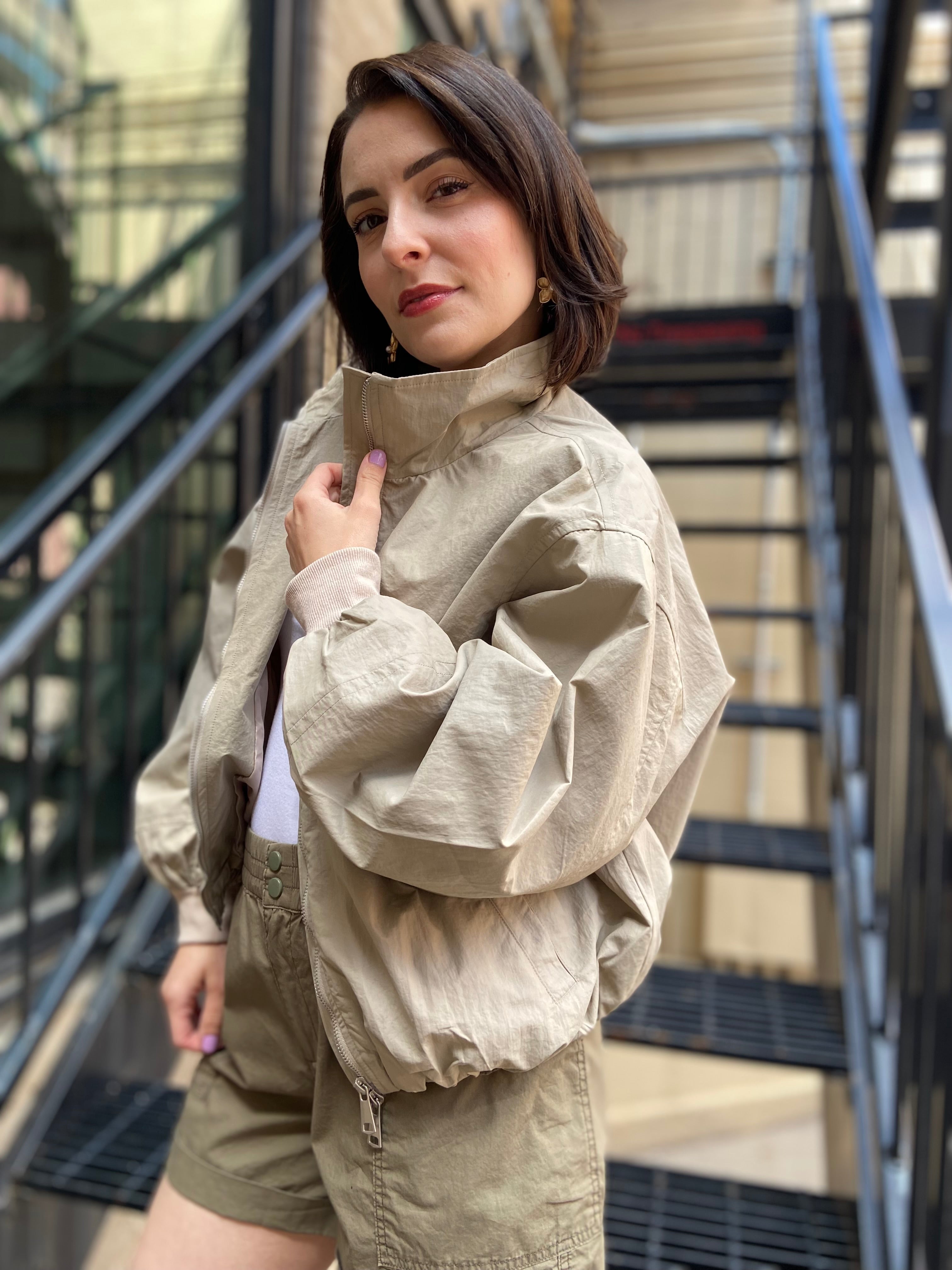 Lauri Taupe Oversized Zip Up Wind Breaker - MK Threads Boutique