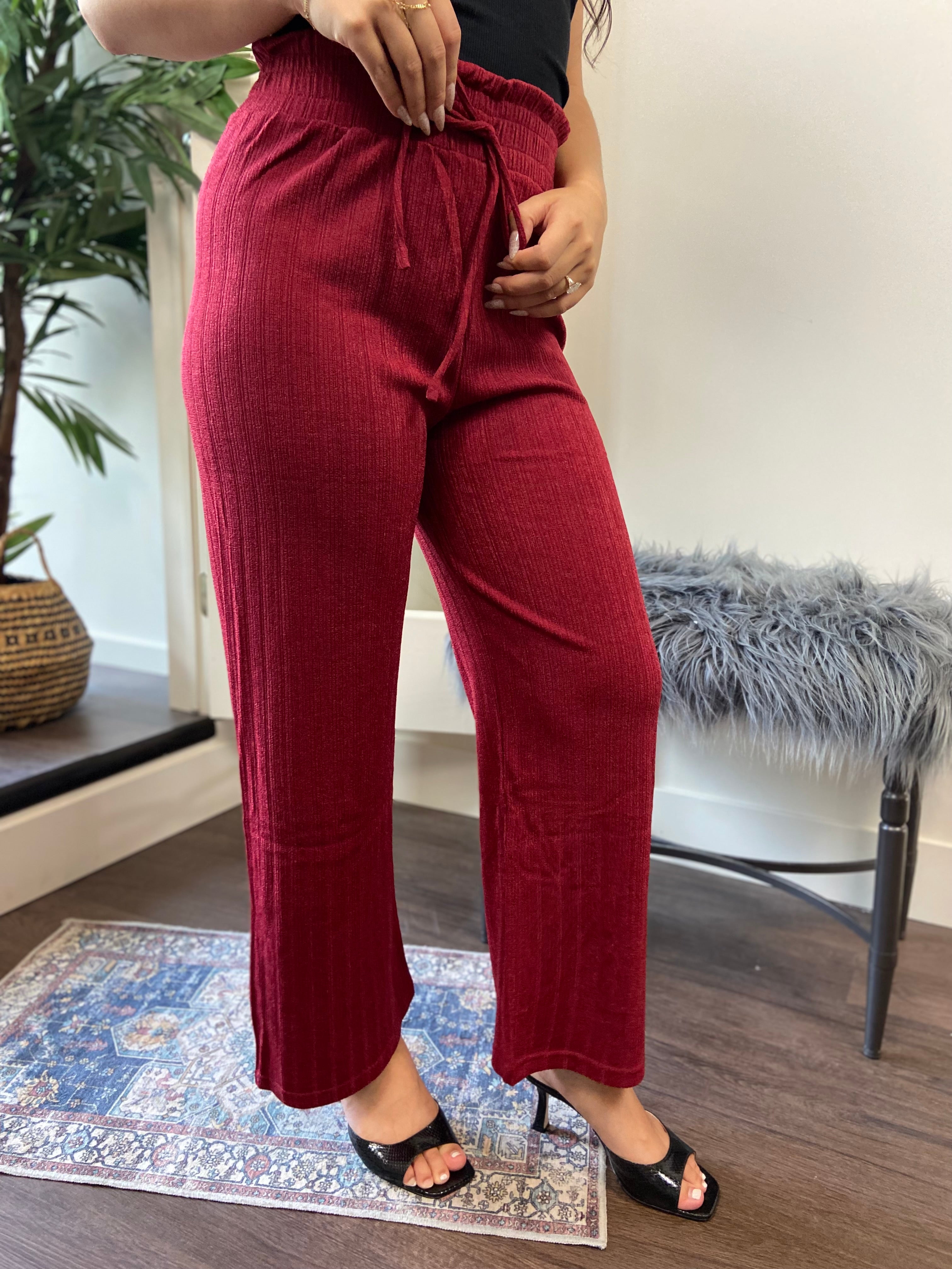 Kaia Burgundy Wide Leg Knit Pants - MK Threads Boutique