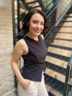 Ellie Black Pinstripe Sleeveless Vest