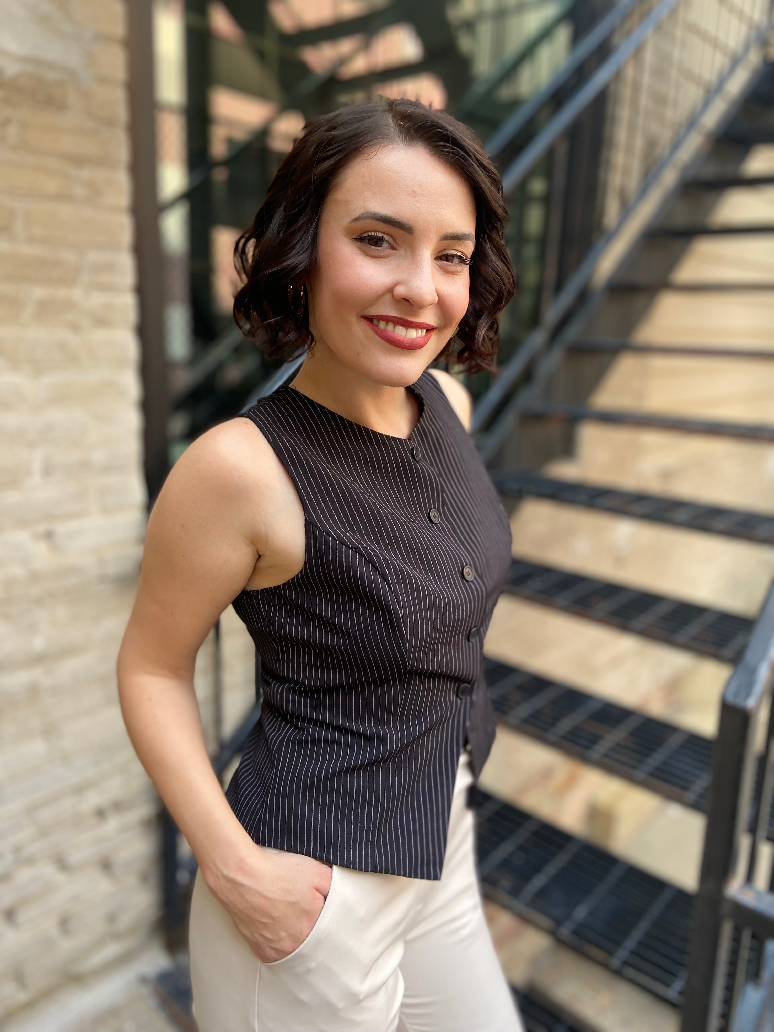 Ellie Black Pinstripe Sleeveless Vest