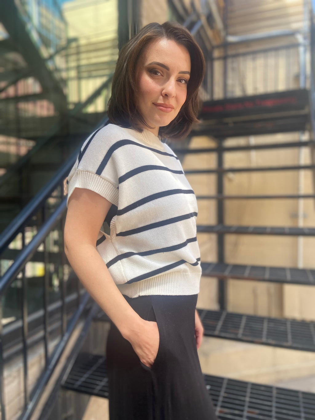 Calla Black & White Sleeveless Sweater Vest - MK Threads Boutique