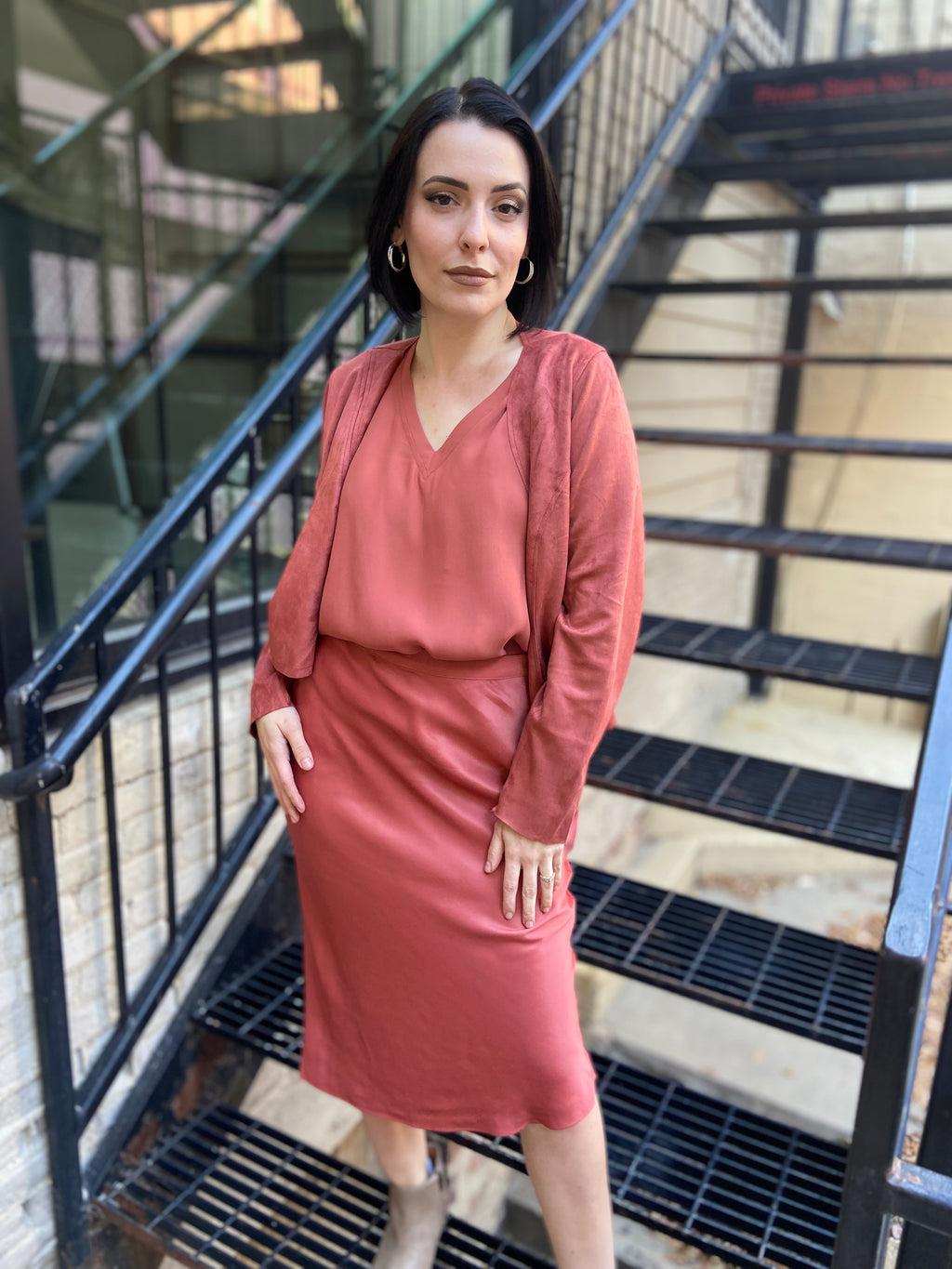 Lisa Marsala Satin Midi Skirt