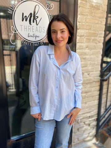 Rorey Light Blue Button Down Top
