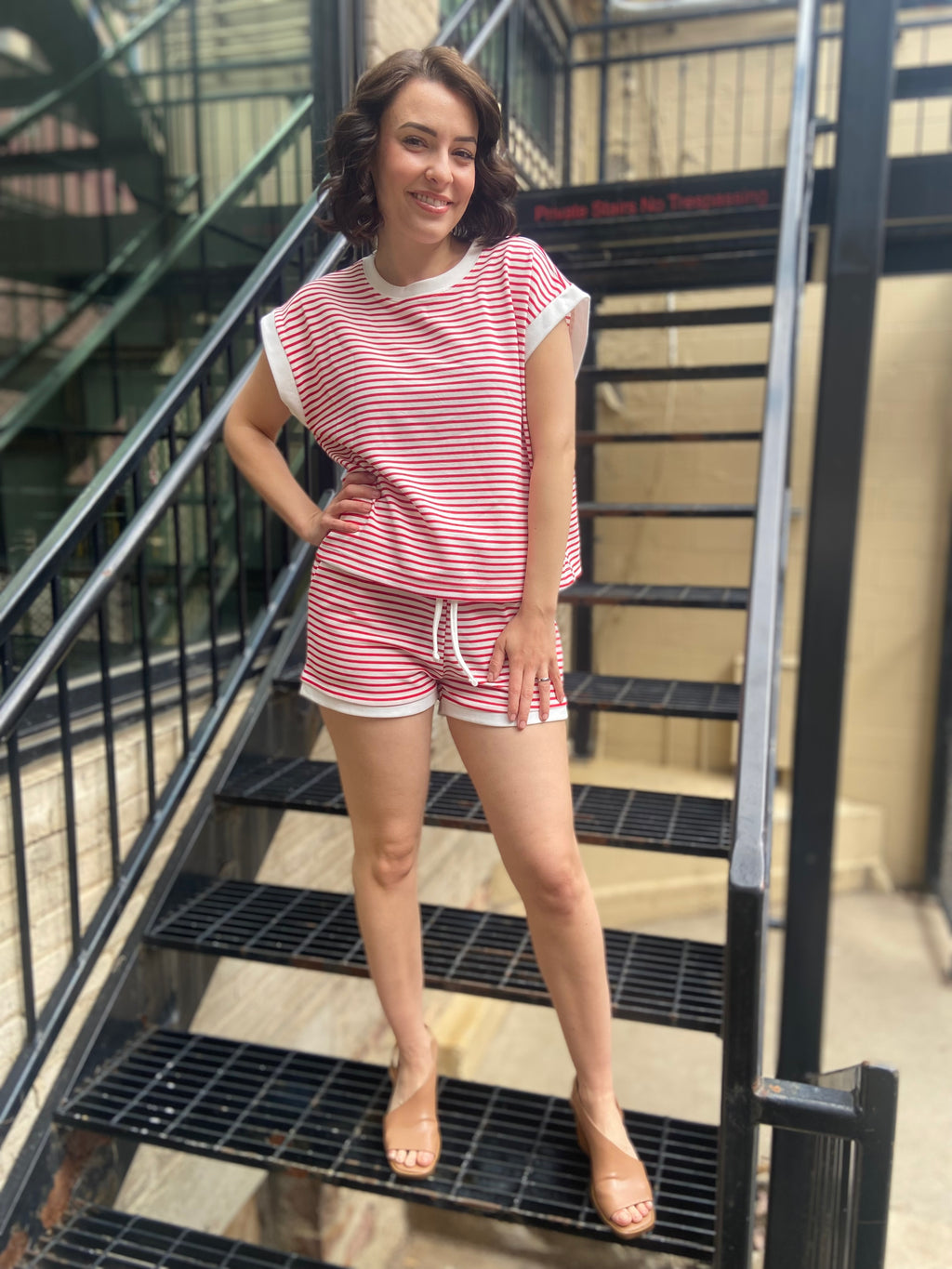 Wally Red/White Striped Sleeveless Top & Shorts Set - MK Threads Boutique