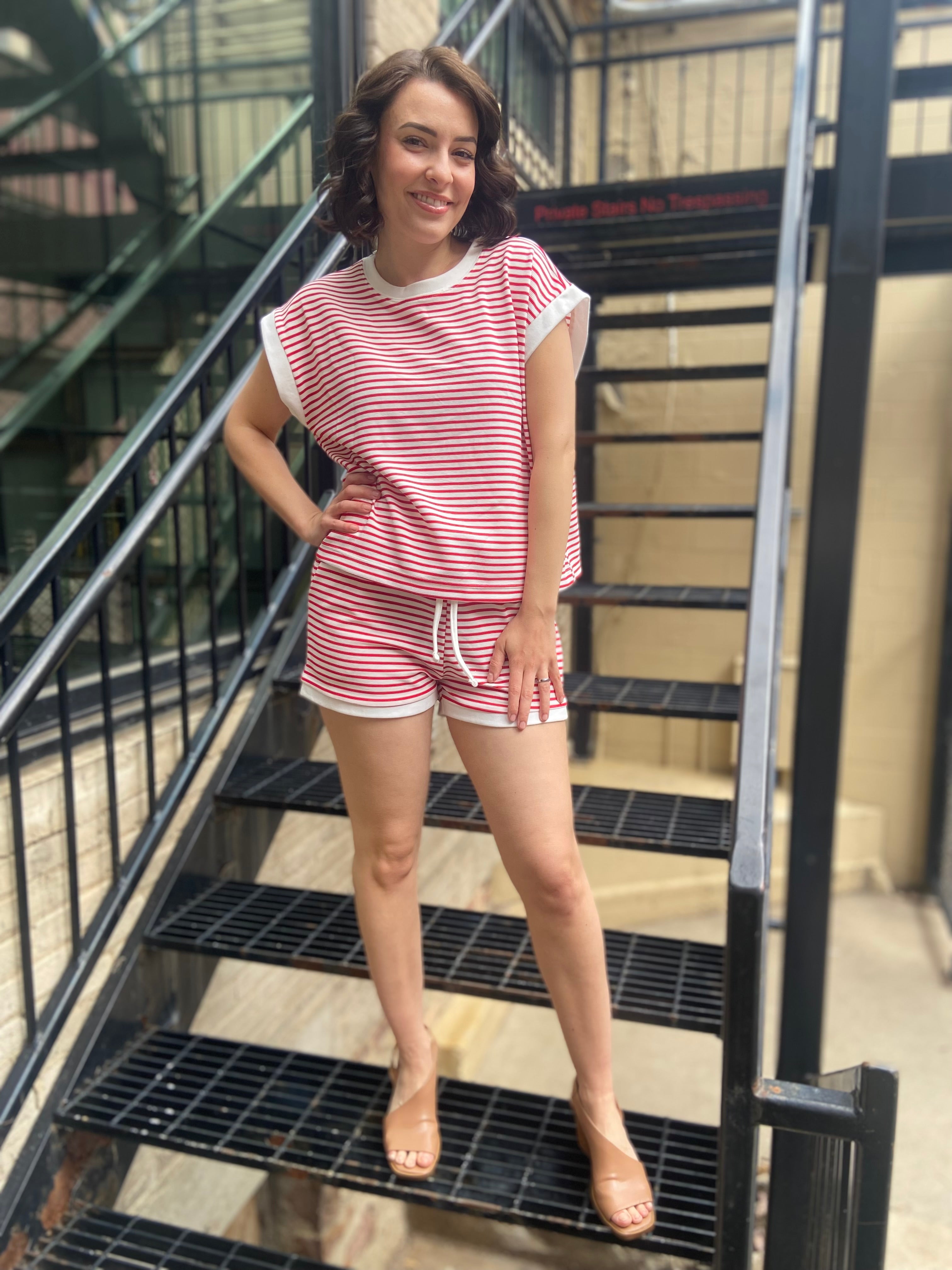 Wally Red/White Striped Sleeveless Top & Shorts Set - MK Threads Boutique