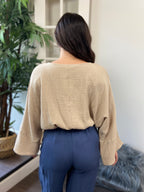 Calla Light Taupe Guaze Bell Sleeve Top