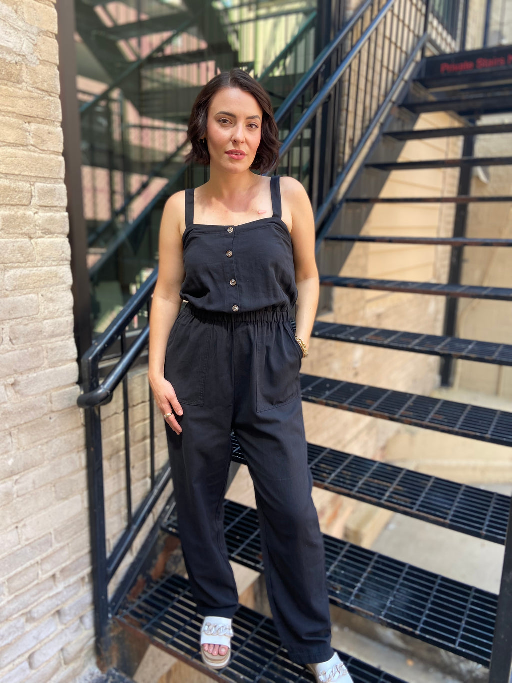 Stella Black Button Down Jumpsuit