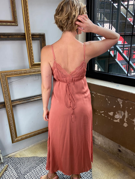Anne Terracotta Button Down Slip Dress