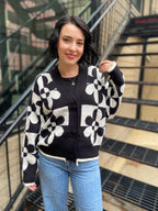Stephanie Black & White Flower Cardigan