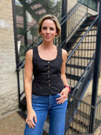 Keir Black Scoop Neck Linen Vest Top