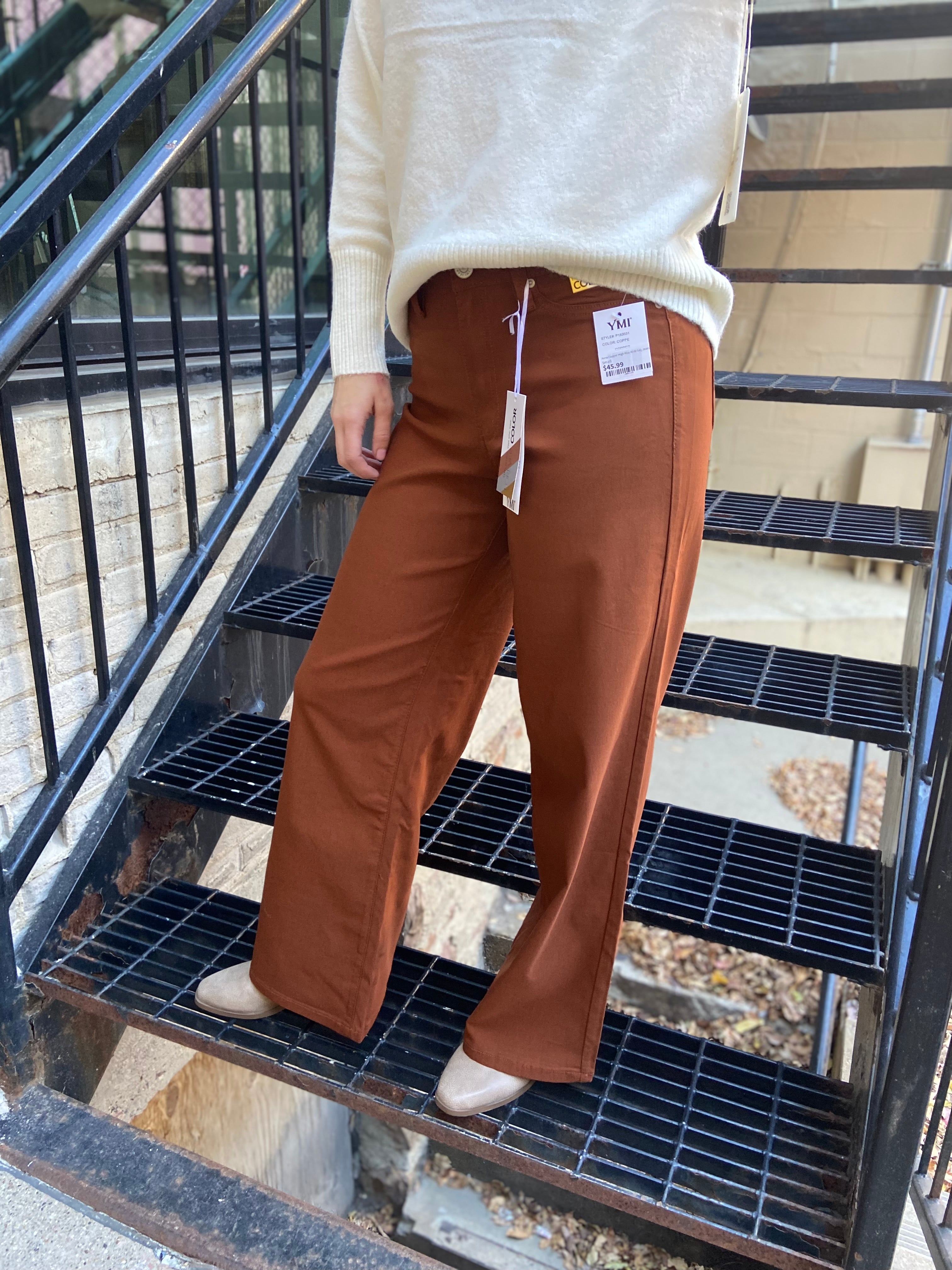 Anna Copper High Rise Wide Leg Jeans