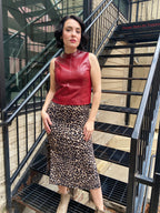 Cheetah Tie Waist Side Slit Midi Skirt