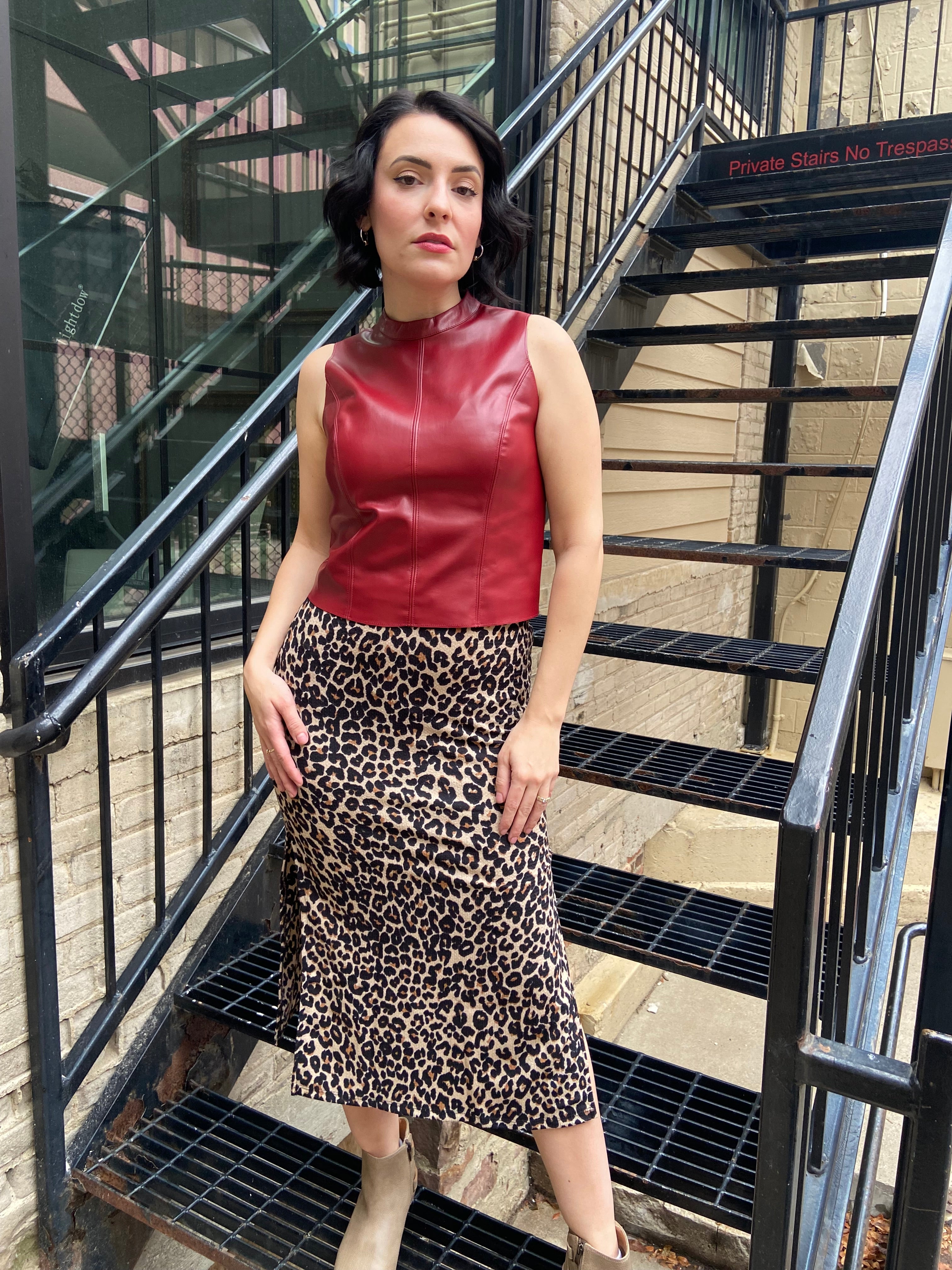 Cheetah Tie Waist Side Slit Midi Skirt