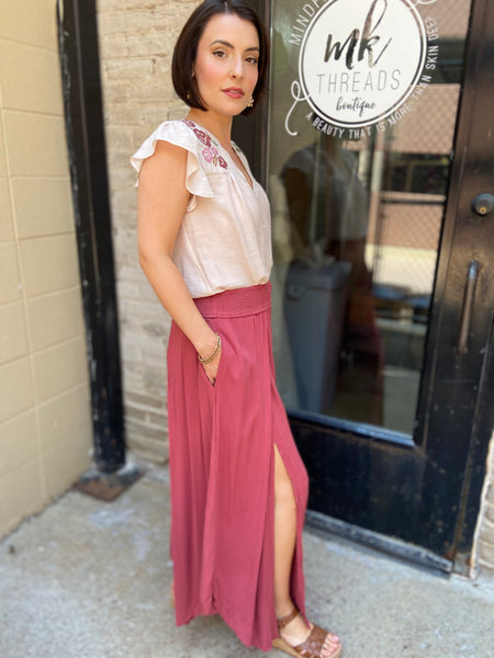 Norby Red Bean Front Slit Pants