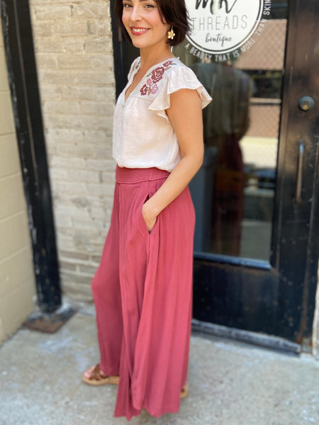 Norby Red Bean Front Slit Pants