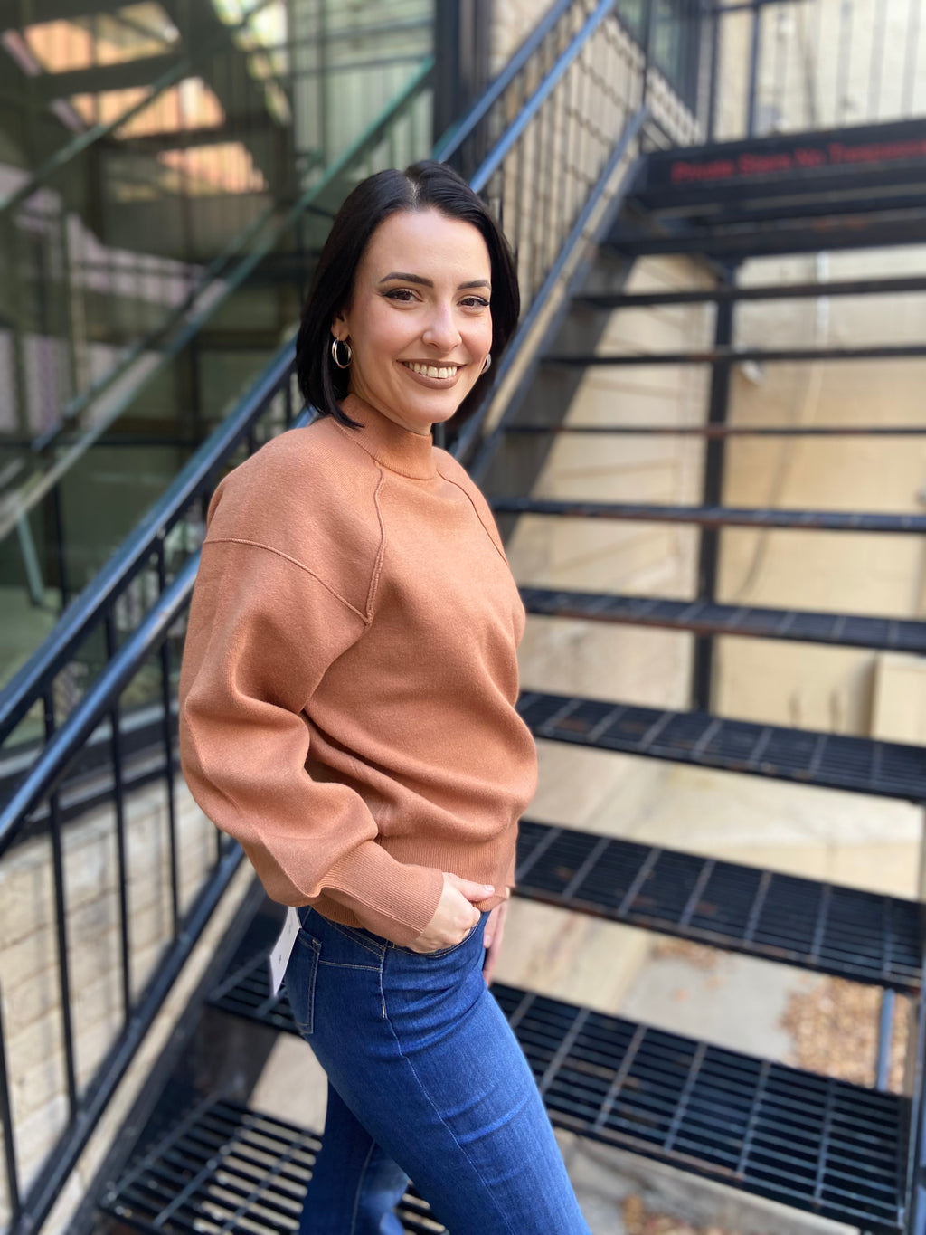 Amelie Deep Camel Mock Neck Sweater