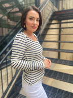 Eleanora Cream & Black Scoop Neck Long Sleeve Top