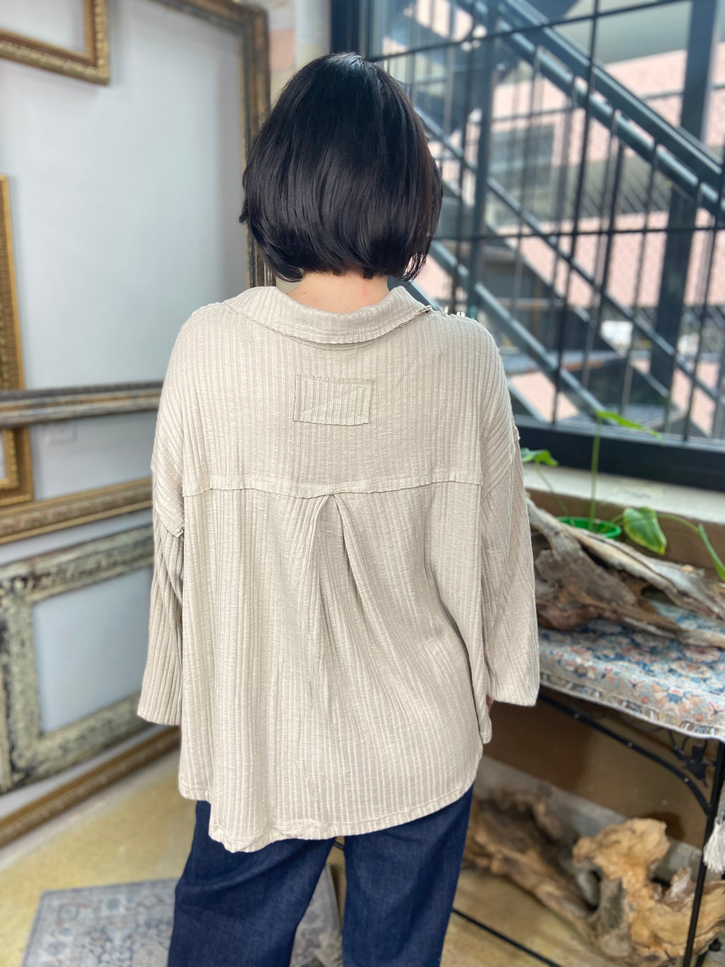 Bailey Almond Quarter Split Ribbed Sweater